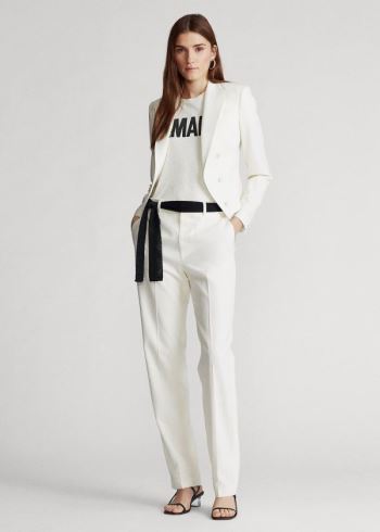 Ralph Lauren Cropped Satin Blazer Krém | sEMNPr3J