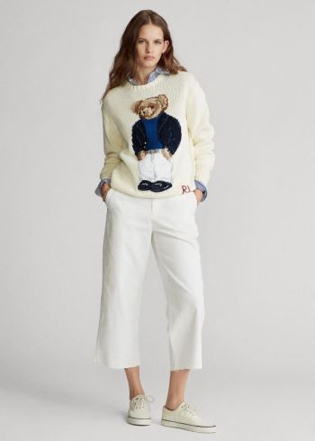 Ralph Lauren Cropped Široké-Leg Twill Pant Bílé | 0OSJxHCh