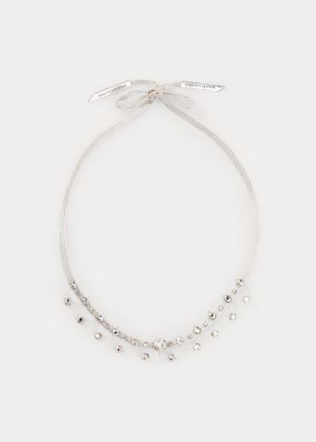 Ralph Lauren Crystal Ribbon Necklace Stříbrné | vrYSdDvq