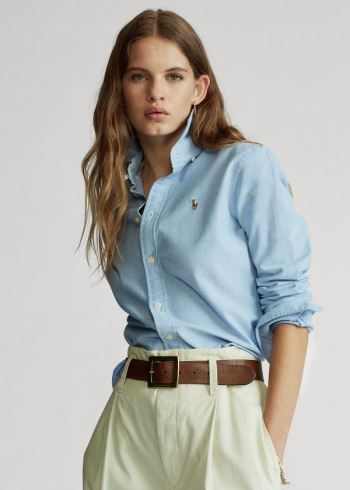 Ralph Lauren Custom Fit Bavlněné Oxford Shirt Blankyt | D37aowzk