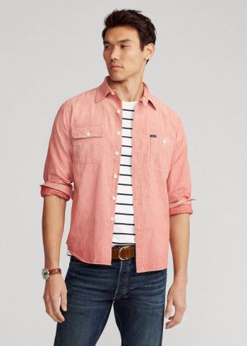 Ralph Lauren Custom Fit Bavlněné Workshirt Červené | vxwR92SV