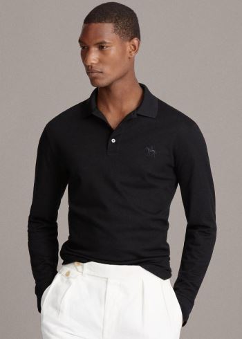 Ralph Lauren Custom Fit PiquÃ© Polo Shirt Černé | O69fbvQM