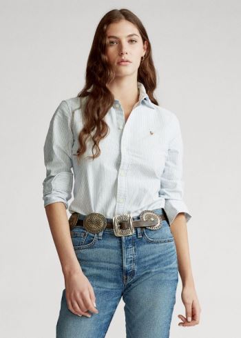 Ralph Lauren Custom Fit Striped Shirt Blankyt Bílé | W8hZcHJT