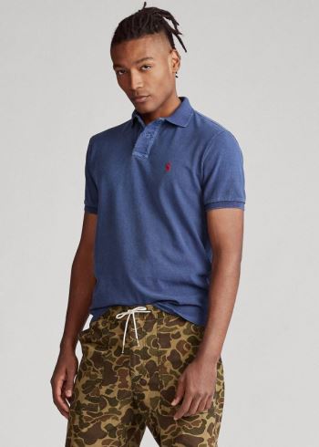 Ralph Lauren Custom Slim Distressed Polo Tmavě Blankyt | FBcRPzqo