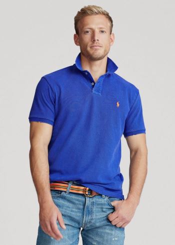 Ralph Lauren Custom Slim Distressed Polo Královská Modrá Blankyt | Qy60RKtP