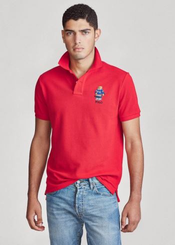 Ralph Lauren Custom Slim Fit Bear Mesh Polo Červené | 4uqNd9Fr