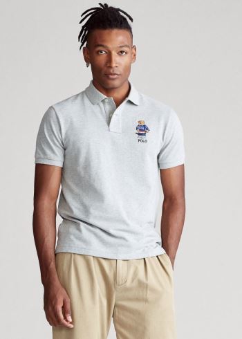 Ralph Lauren Custom Slim Fit Bear Mesh Polo Šedé | ch1ySnC2