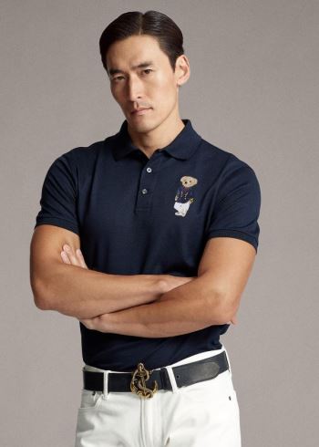 Ralph Lauren Custom Slim Fit Bear Polo Tmavě Blankyt | 0YvT4hfg