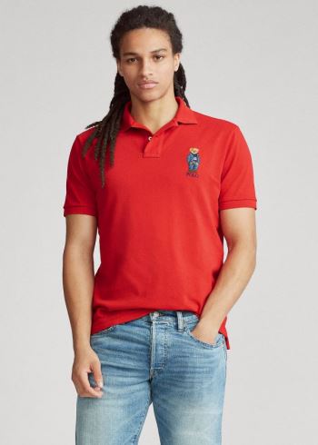 Ralph Lauren Custom Slim Fit Bear Polo Červené | fMNCodZz