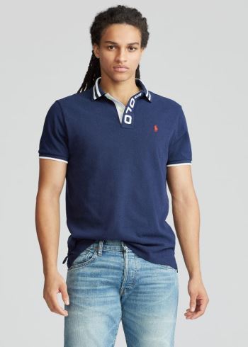 Ralph Lauren Custom Slim Fit Mesh Polo Tmavě Blankyt | 9urVr6Pg