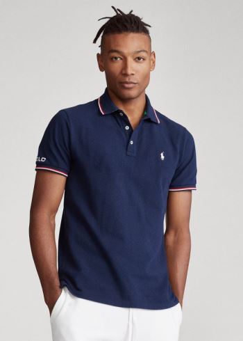 Ralph Lauren Custom Slim Fit Mesh Polo Tmavě Blankyt | Prth5QbD