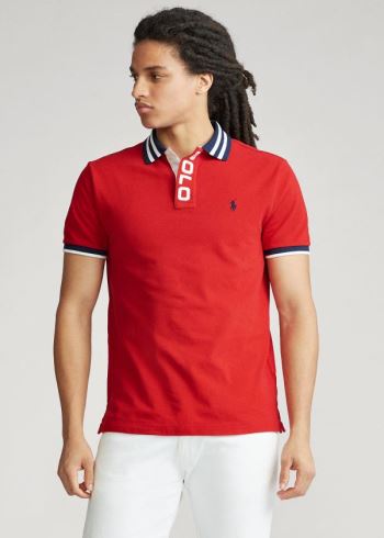 Ralph Lauren Custom Slim Fit Mesh Polo Červené | WAbGGLuA