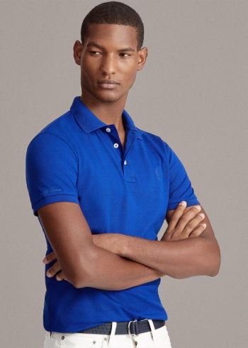 Ralph Lauren Custom Slim Fit Piqué Polo Královská Modrá Blankyt | gga1cuN8