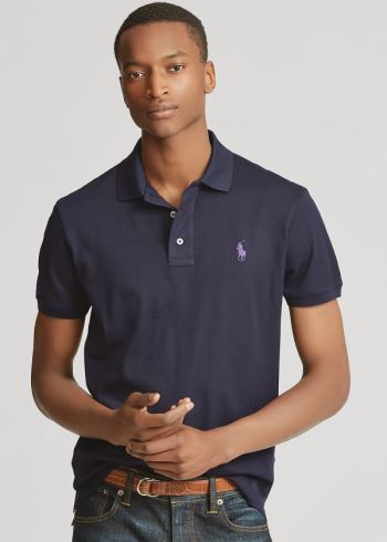 Ralph Lauren Custom Slim Fit Piqué Polo Tmavě Blankyt | sztM57Zi