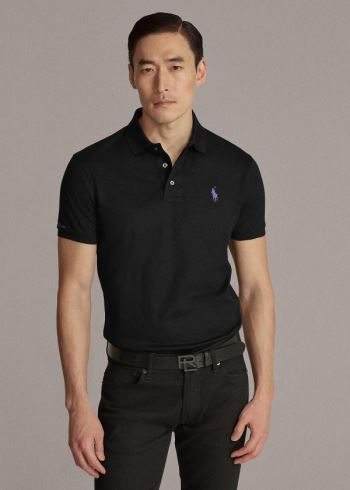 Ralph Lauren Custom Slim Fit Piqué Polo Černé | wgGyhA7m
