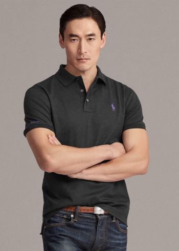 Ralph Lauren Custom Slim Fit Piqué Polo Tmavě Šedé | wzo83pju