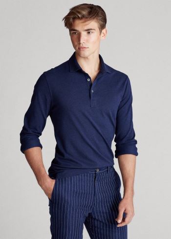 Ralph Lauren Custom Slim Stretch Mesh Polo Tmavě Blankyt | 4UA66yEi