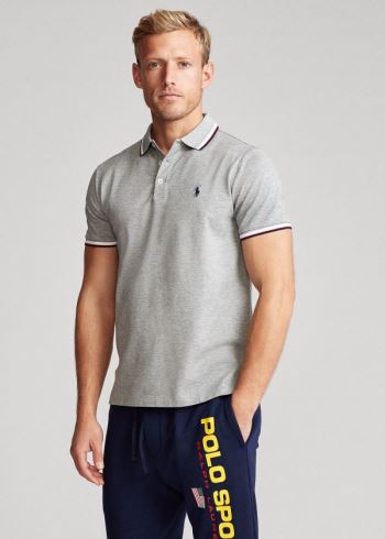 Ralph Lauren Custom Slim Stretch Mesh Polo Šedé | MTMLzn1E