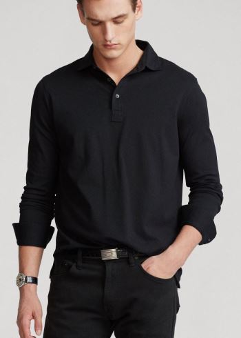 Ralph Lauren Custom Slim Stretch Mesh Polo Černé | S0729y51