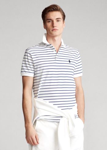 Ralph Lauren Custom Slim Stretch Mesh Polo Bílé Královská Modrá | qPo6iemw