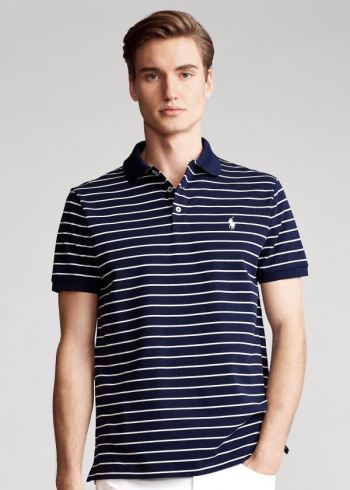 Ralph Lauren Custom Slim Stretch Mesh Polo Tmavě Blankyt Bílé | s9klh3oq