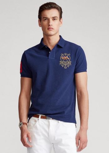 Ralph Lauren Custom Slim Triple-Pony Polo Tmavě Blankyt | HSg6lXmP