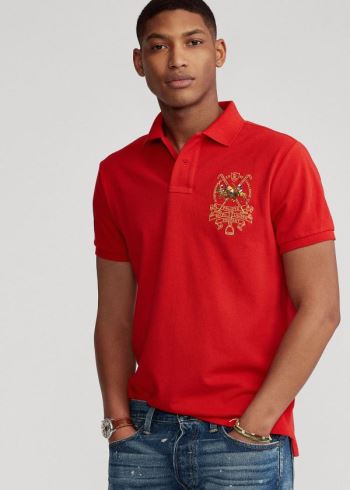 Ralph Lauren Custom Slim Triple-Pony Polo Červené | wcrlq7GA