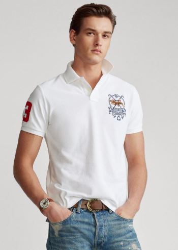 Ralph Lauren Custom Slim Triple-Pony Polo Bílé | xVSkYNDM