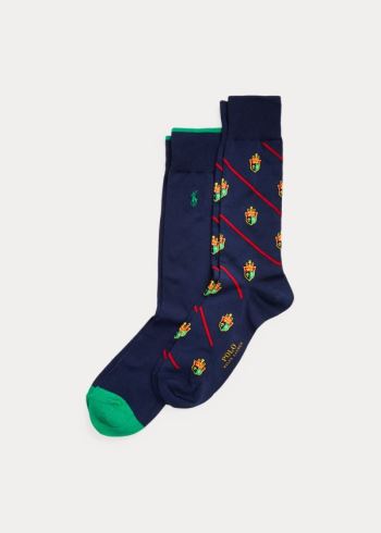 Ralph Lauren Diagonal Crest Sock 2-Pack Tmavě Blankyt | 1CKo9kXK