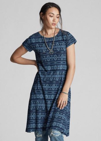 Ralph Lauren Discharge-Printed Jersey Šaty Indigo Blankyt Blankyt Světle Modré | ZZK0KG4K