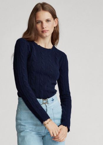 Ralph Lauren Distressed Cashmere Svetrové Tmavě Blankyt | EWkucHzV