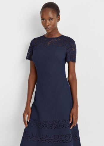Ralph Lauren Dobby Fit-and-Flare Šaty Tmavě Blankyt | SJYgSTku