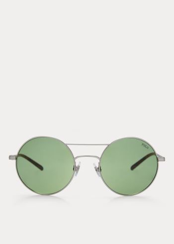 Ralph Lauren Double-Bridge Round Sunglasses Stříbrné | VhRkFxiT