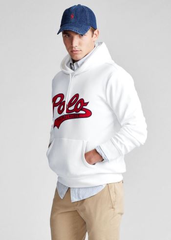 Ralph Lauren Double-Knit Logo Hoodie Bílé | UkCEUV8h