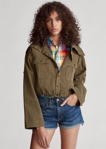 Ralph Lauren Drawcord Bavlněné Twill Jacket Olivy Zelené | D5mRDGjc