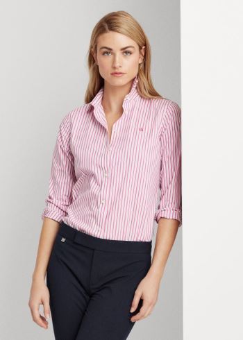 Ralph Lauren Easy Care Striped Bavlněné Shirt Růžové Proužek | 25R1Xu9J