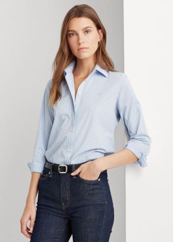 Ralph Lauren Easy Care Striped Bavlněné Shirt Blankyt Proužek | SUJr2OjJ