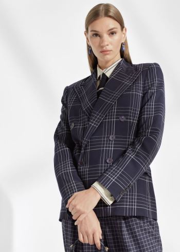 Ralph Lauren Elias Plaid Wool Jacket Tmavě Blankyt Krém | i4iVUc3S