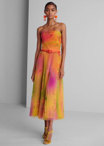 Ralph Lauren Eloise Ombré-Floral Šaty Oranžové Blankyt Viacfarebný | 7J13nCgB