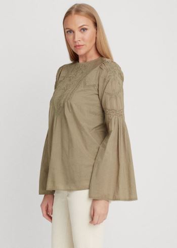 Ralph Lauren Embroidered Bell-Sleeve Top Olivy Zelené | PYZN12S9