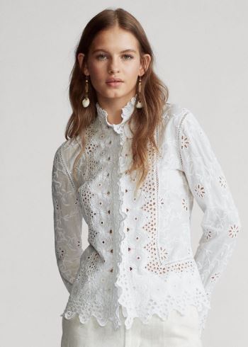 Ralph Lauren Embroidered Eyelet Shirt Bílé | JfazK1X8