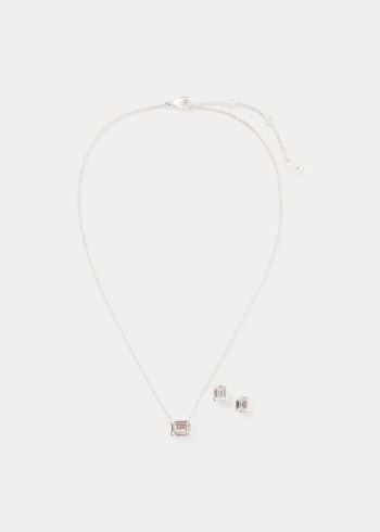 Ralph Lauren Emerald Necklace & Earring Set Stříbrné | 80IdZKoE