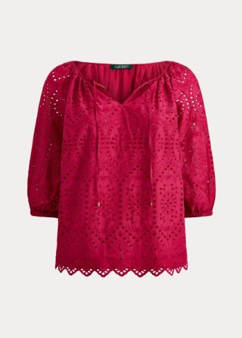 Ralph Lauren Eyelet Elbow-Sleeve Top Tmavě Fuchsie | LV7yAzA3