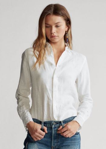 Ralph Lauren Eyelet Linen Shirt Bílé | K1Peq1Jl