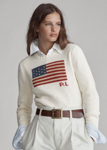 Ralph Lauren Flag Bavlněné Crewneck Svetrové Krém Viacfarebný | 4WSt9pGH
