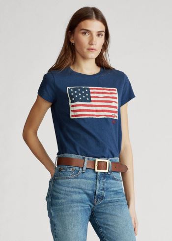 Ralph Lauren Flag Jersey Graphic T-Shirt Blankyt | NzoEgya0