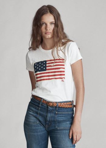 Ralph Lauren Flag Jersey Graphic T-Shirt Krém | QGNGoKa3