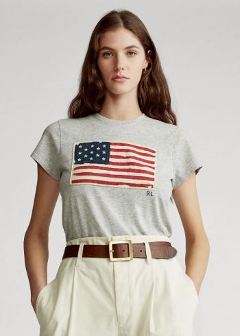 Ralph Lauren Flag Jersey Graphic T-Shirt Šedé Viacfarebný | op7TyxRi