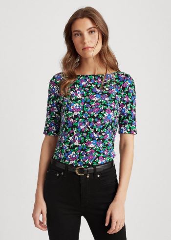 Ralph Lauren Floral Bavlněné-Blend Top Černé Viacfarebný | axfLvUYc