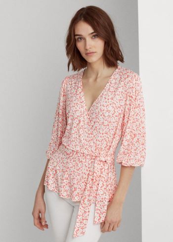 Ralph Lauren Floral Faux-Wrap Jersey Top Červené Viacfarebný | JXqnOFhK